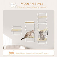 HKM-3075645 Modern Cat Wall Shelves Set with Soft Hammock and Height Adjustable Jumping Platforms