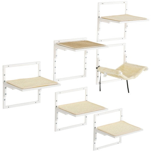 HKM-3075645 Modern Cat Wall Shelves Set with Soft Hammock and Height Adjustable Jumping Platforms