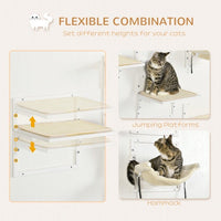 HKM-3075645 Modern Cat Wall Shelves Set with Soft Hammock and Height Adjustable Jumping Platforms