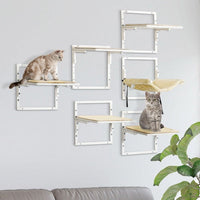 HKM-3075645 Modern Cat Wall Shelves Set with Soft Hammock and Height Adjustable Jumping Platforms