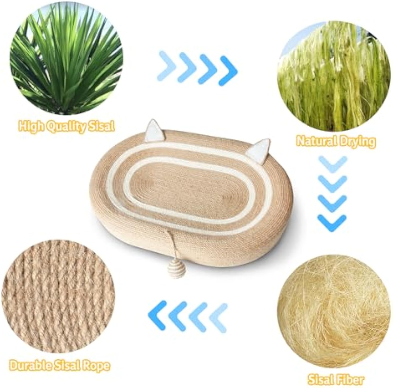 HKM-3076925 3-in-1 Sisal Cat Scratcher Bed with Non-Slip Base for Indoor Cats, Supports Healthy Scratching and Rest