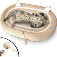 HKM-3076925 3-in-1 Sisal Cat Scratcher Bed with Non-Slip Base for Indoor Cats, Supports Healthy Scratching and Rest