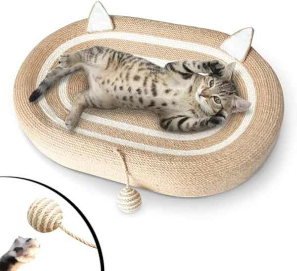 HKM-3076925 3-in-1 Sisal Cat Scratcher Bed with Non-Slip Base for Indoor Cats, Supports Healthy Scratching and Rest