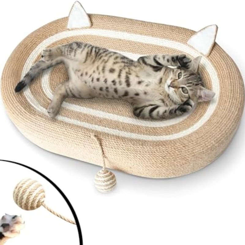 HKM-3076925 3-in-1 Sisal Cat Scratcher Bed with Non-Slip Base for Indoor Cats, Supports Healthy Scratching and Rest