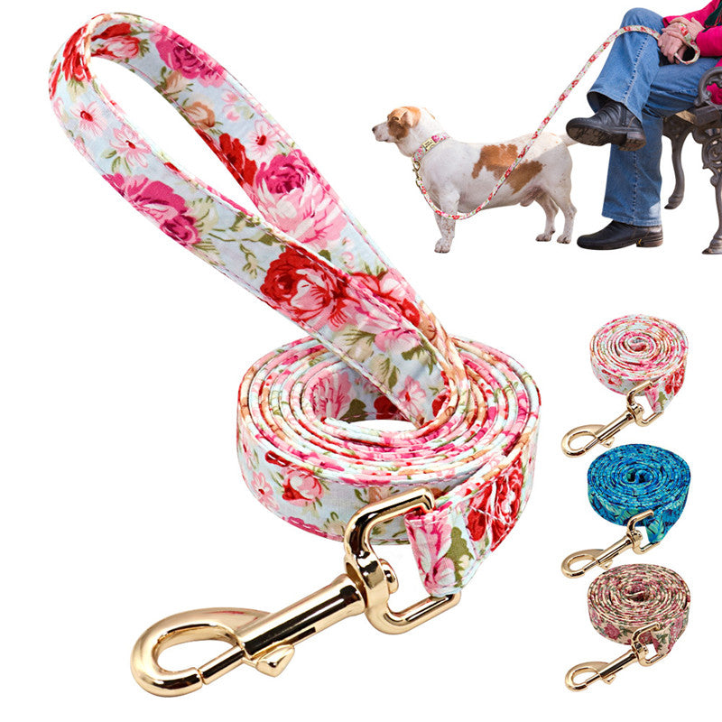 HKM-3079229 Nylon Dog Leash with Floral Design - 1.5m Length, 2cm Width, Soft and Durable