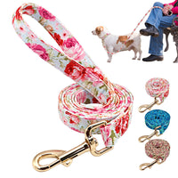 HKM-3079229 Nylon Dog Leash with Floral Design - 1.5m Length, 2cm Width, Soft and Durable