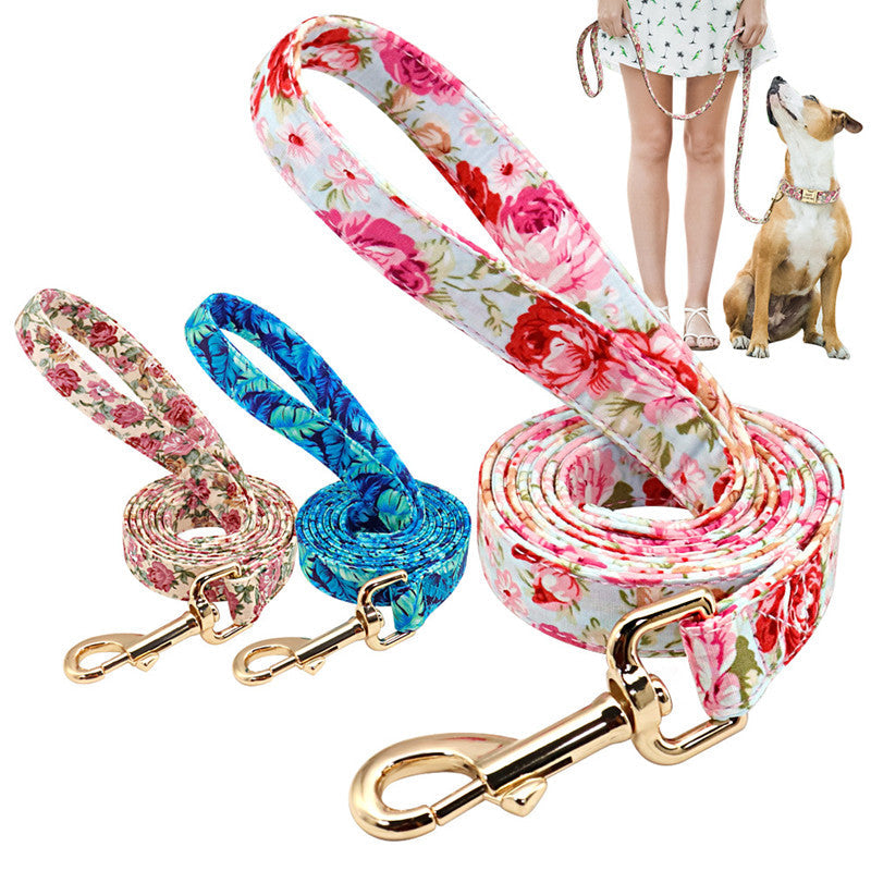 HKM-3079229 Nylon Dog Leash with Floral Design - 1.5m Length, 2cm Width, Soft and Durable
