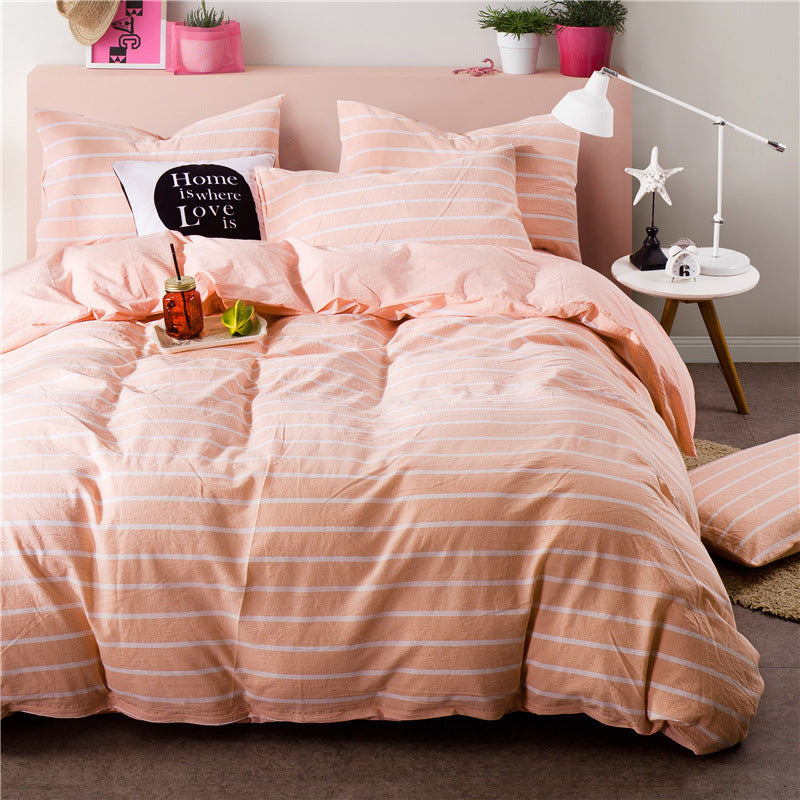HKM-308051 Washed Cotton Bedding Set - 4-Piece with Quilt Cover, Bed Sheet, and Pillowcases