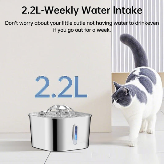 HKM-3081277 Stainless Steel 2.2L Pet Water Fountain for Dogs and Cats with Flower Head Design