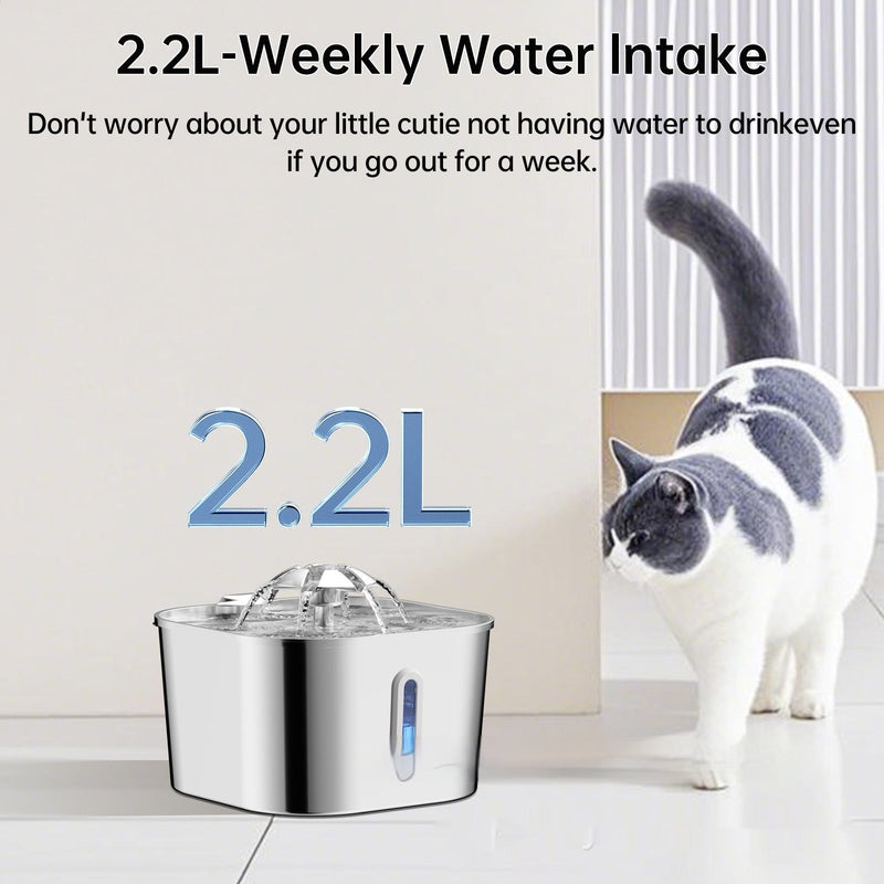 HKM-3081277 Stainless Steel 2.2L Pet Water Fountain for Dogs and Cats with Flower Head Design