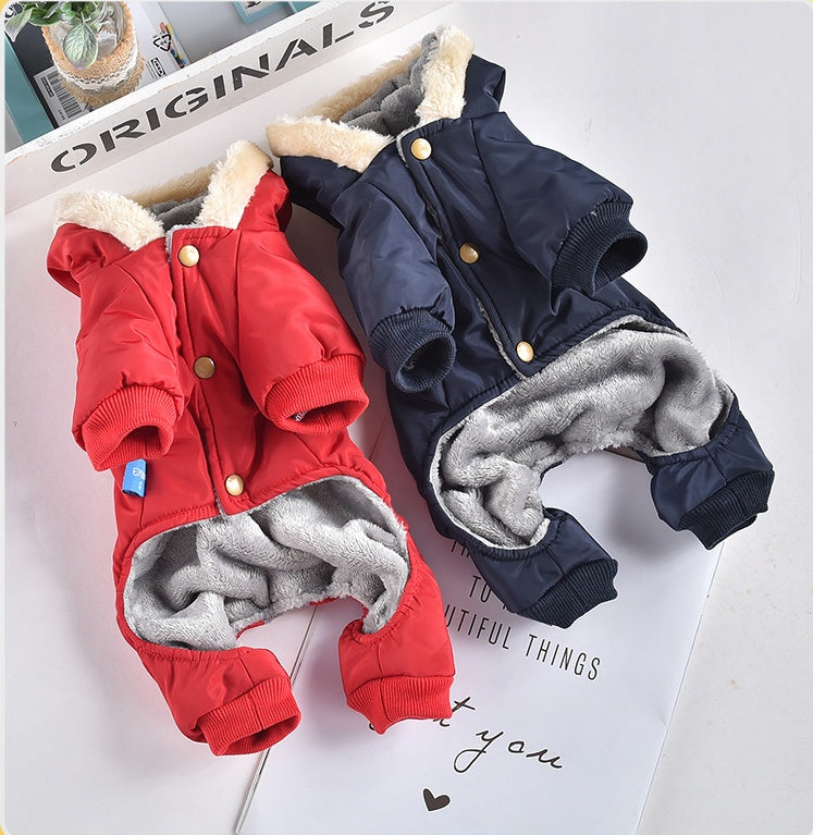 HKM-3081789 Windproof Wool Collar Dog Coat in Blue and Red ¨C Casual Four-Legged Apparel for All Genders in Sizes S to 2L