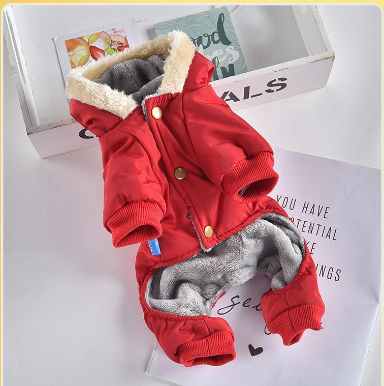 HKM-3081789 Windproof Wool Collar Dog Coat in Blue and Red ¨C Casual Four-Legged Apparel for All Genders in Sizes S to 2L