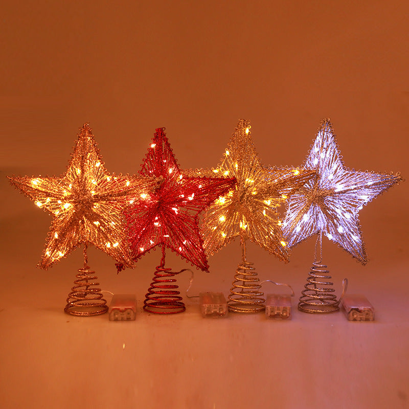 HKM-308179 Linear Iron Five-Pointed Star for Christmas Tree Topper - Light Gold, Silver, Red, Rose Gold Finish