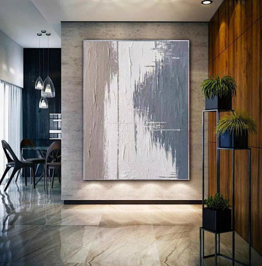 HKM-308307 Abstract Modern Grey Texture Oil Painting Canvas Art for Home Living Room Decor - Frameless & Unstretched