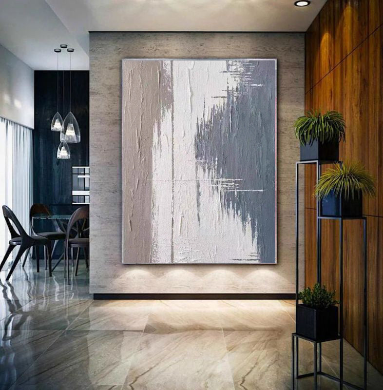 HKM-308307 Abstract Modern Grey Texture Oil Painting Canvas Art for Home Living Room Decor - Frameless & Unstretched