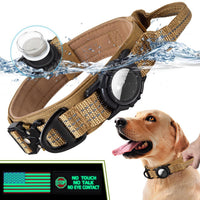 HKM-3083197 Waterproof Dog Collar with Airtag Protective Cover in Monochrome Black or Camel