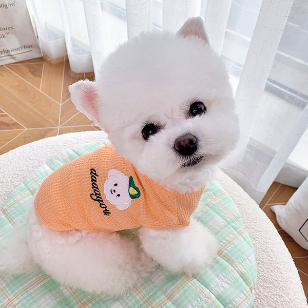 HKM-3083581 Lightweight Cotton Dog Vest for Spring and Summer - Sleeveless Pet Clothing in Orange, Yellow, and Purple