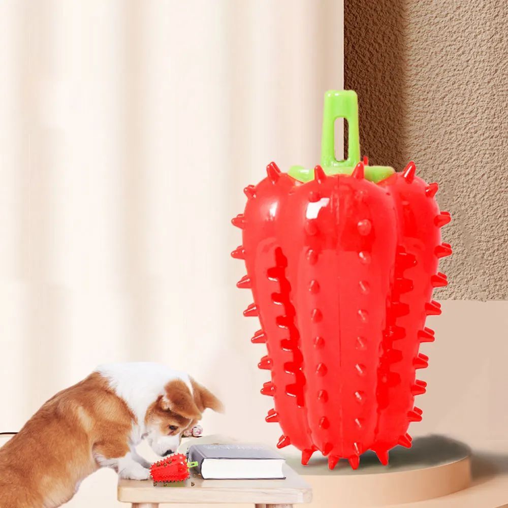 HKM-3083837 Interactive Dog Teething Chili Chewer Toy - Durable Non-Toxic Rubber for All Dog Sizes