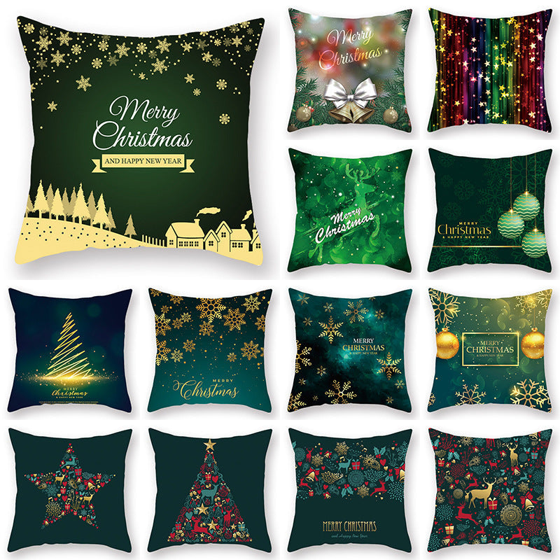 HKM-308435 Christmas Theme Peach Skin Cushion Pillowcase - 45x45cm Polyester Cover