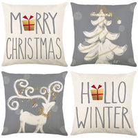 HKM-308499 Hand Painted Elk Christmas Tree Linen Pillow Cover, Modern Simple Holiday Cushion 45x45cm