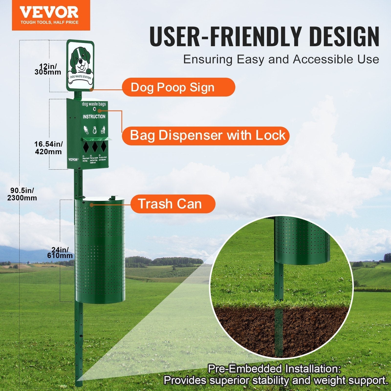 HKM-3086653 Outdoor Dog Waste Station with 11.5-Gallon Trash Can and 600 Bags Included