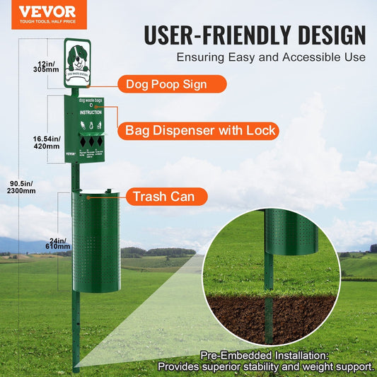 HKM-3086653 Outdoor Dog Waste Station with 11.5-Gallon Trash Can and 600 Bags Included