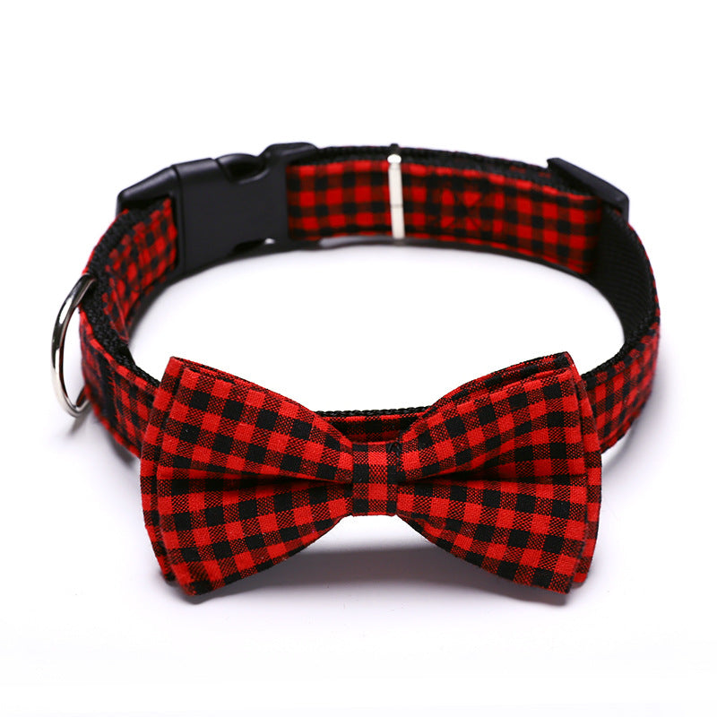 HKM-3088957 British Plaid Bow Tie Collar for Cats and Dogs in Black/White and Red/Black Patterns
