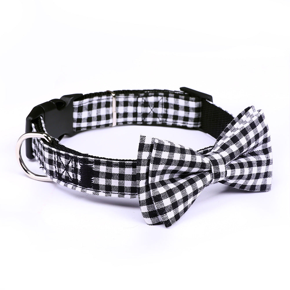HKM-3088957 British Plaid Bow Tie Collar for Cats and Dogs in Black/White and Red/Black Patterns