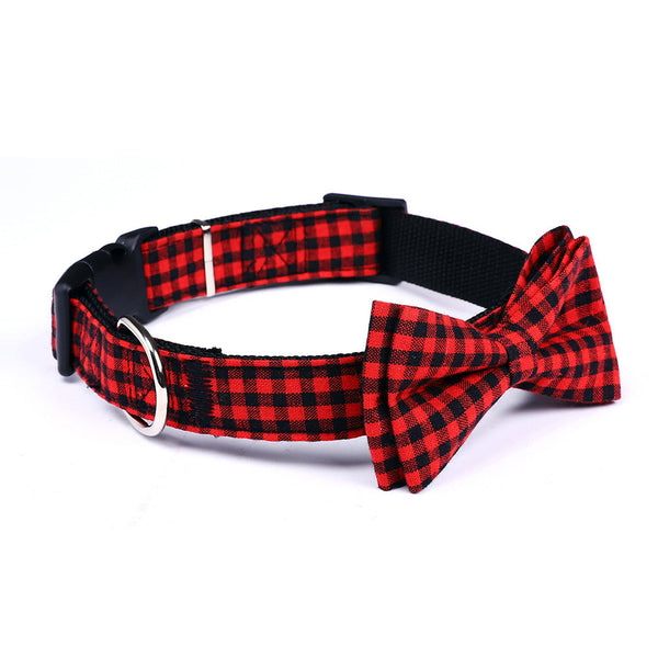 HKM-3088957 British Plaid Bow Tie Collar for Cats and Dogs in Black/White and Red/Black Patterns