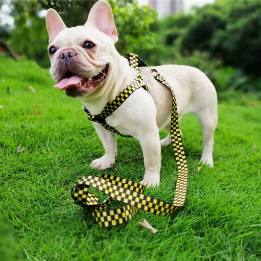 HKM-3090237 Plaid Chest and Back Dog Harness with 150cm Traction Leash