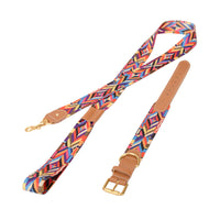 HKM-3090749 Woven Cowhide Dog Collar with Traction Rope for Medium to Large Dogs