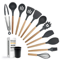 HKM-309075 12-Piece Silicone and Wood Kitchen Utensil Set for Cooking and Baking