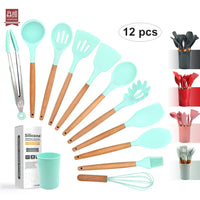 HKM-309075 12-Piece Silicone and Wood Kitchen Utensil Set for Cooking and Baking
