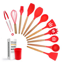HKM-309075 12-Piece Silicone and Wood Kitchen Utensil Set for Cooking and Baking