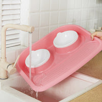 HKM-3091133 Dual-Purpose Anti-Skid Dog Feeder - Plastic Double Bowl for Eating and Drinking