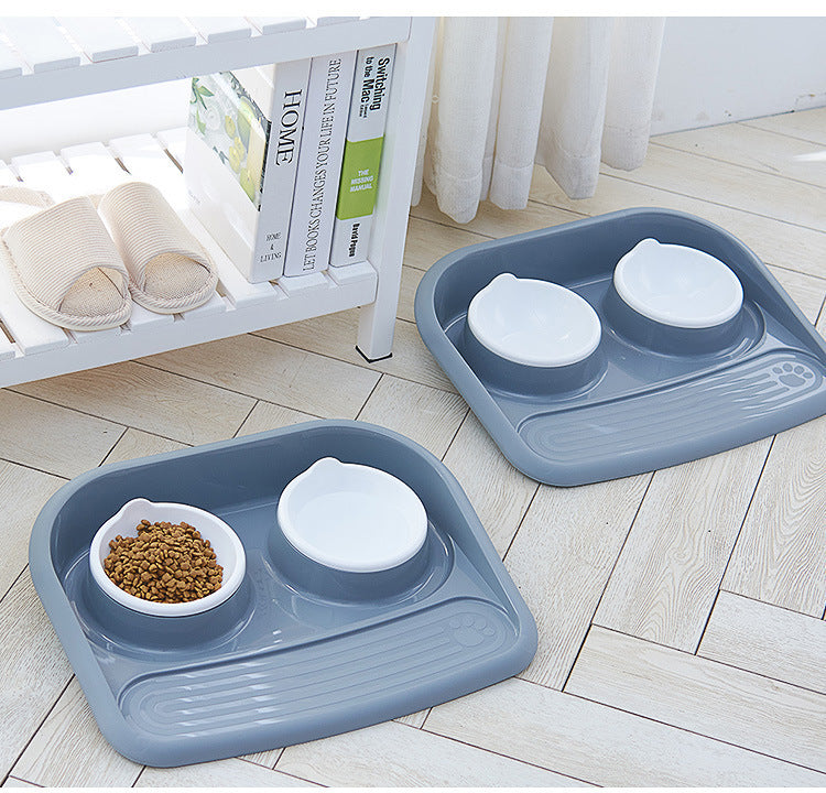 HKM-3091133 Dual-Purpose Anti-Skid Dog Feeder - Plastic Double Bowl for Eating and Drinking