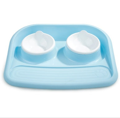 HKM-3091133 Dual-Purpose Anti-Skid Dog Feeder - Plastic Double Bowl for Eating and Drinking