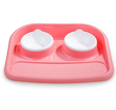 HKM-3091133 Dual-Purpose Anti-Skid Dog Feeder - Plastic Double Bowl for Eating and Drinking