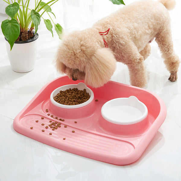 HKM-3091133 Dual-Purpose Anti-Skid Dog Feeder - Plastic Double Bowl for Eating and Drinking