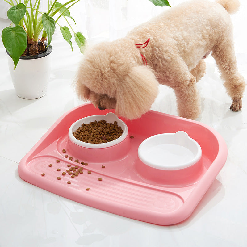 HKM-3091133 Dual-Purpose Anti-Skid Dog Feeder - Plastic Double Bowl for Eating and Drinking