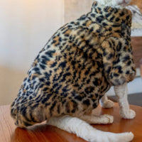 HKM-3091517 Fluffy Leopard Print Cat Coat - Short Plush Fur Clothing for Hairless Cats