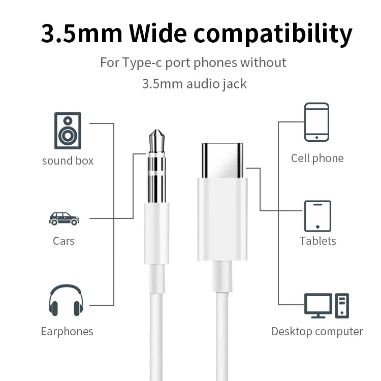 HKM-309267 Type C to 3.5mm AUX Converter Cable for Compatible Devices and Car Audio Systems