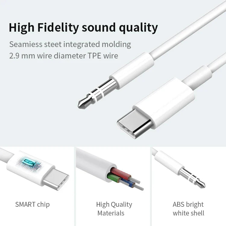 HKM-309267 Type C to 3.5mm AUX Converter Cable for Compatible Devices and Car Audio Systems