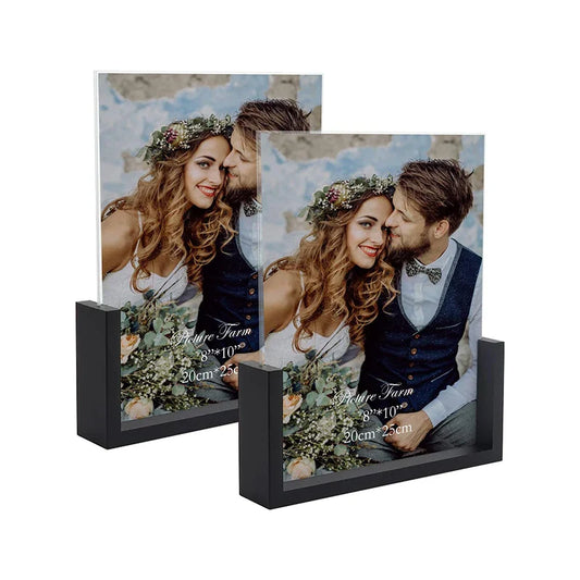 HKM-309395 Acrylic Photo Frame with Wooden U-Shaped Stand for Home and Office Décor