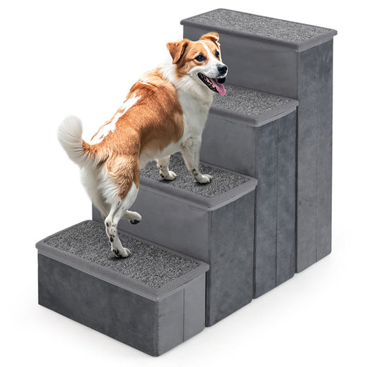 HKM-3095101 Foldable 4-Step Dog Stairs with Non-Slip Design and Adjustable Height for Easy Pet Access