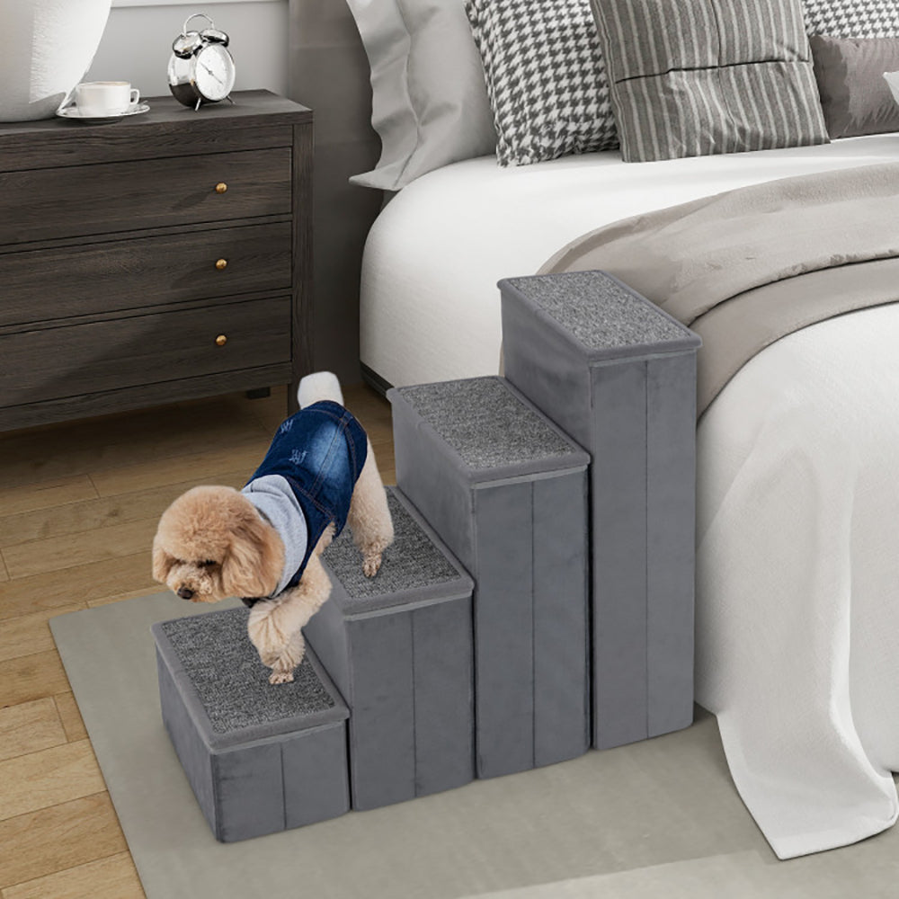 HKM-3095101 Foldable 4-Step Dog Stairs with Non-Slip Design and Adjustable Height for Easy Pet Access