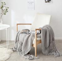 HKM-309843 Handmade Hollow Knitted Blanket with Tassels, 120x180cm, Polyacrylonitrile Material