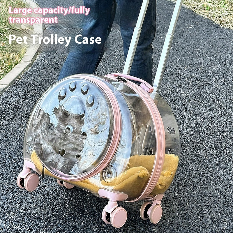 HKM-3098941 Transparent Pet Trolley Bag with Large Capacity and Universal Wheels