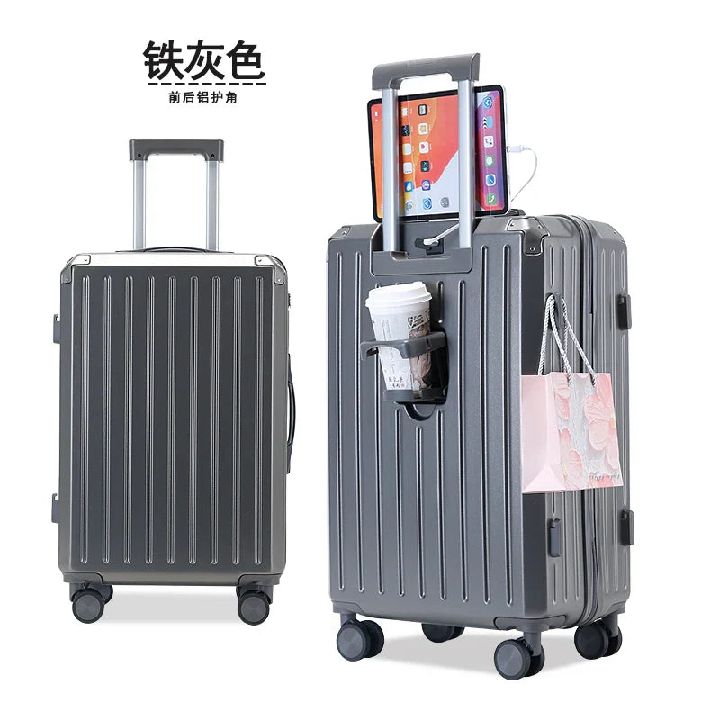 HKM-309907 3-Piece Aluminium Mini Luggage Set with USB Makeup Bags and Iron Storage Case for Daily Travel