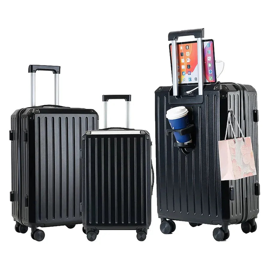 HKM-309907 3-Piece Aluminium Mini Luggage Set with USB Makeup Bags and Iron Storage Case for Daily Travel